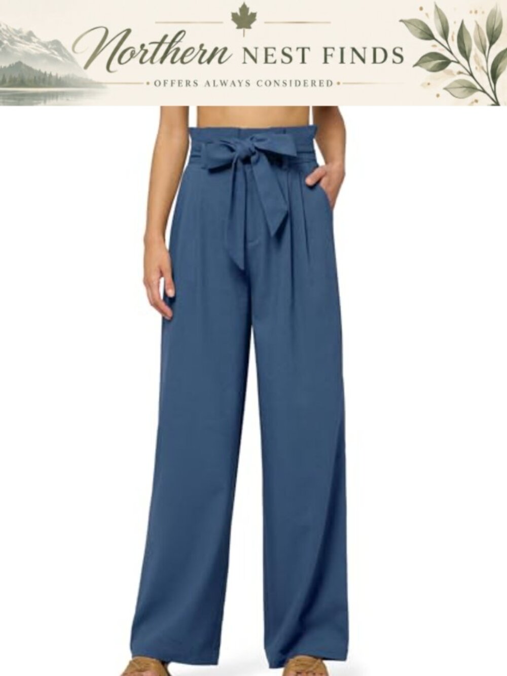 Linen Pants High Waisted Bow Tie Wide Leg